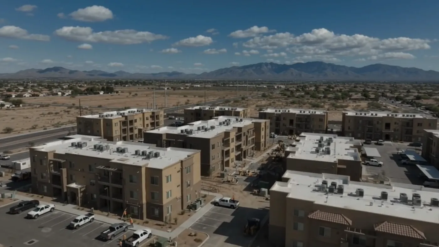 Large development viewed from above — brand film still